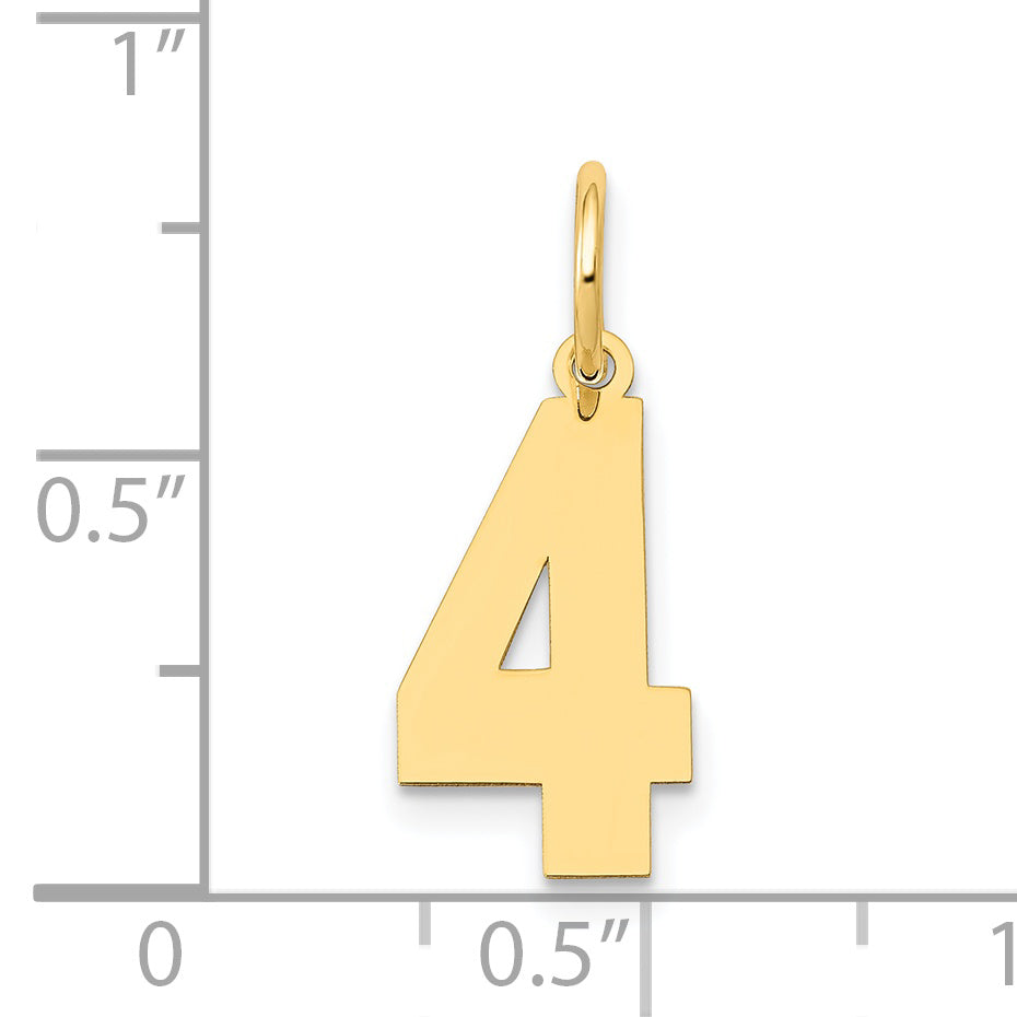 14K Gold Number 4 Charm with Polished Finish  Medium