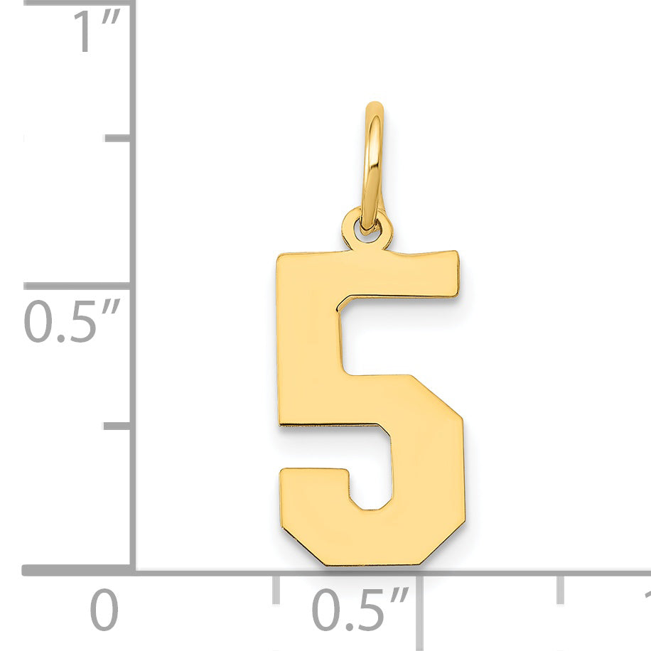 14K Gold Polished Number 5 Charm Laser Cut Medium Pendant