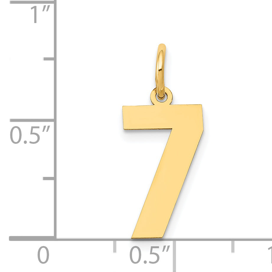 14K Gold Polished Number 7 Charm  Laser Cut, Medium Size