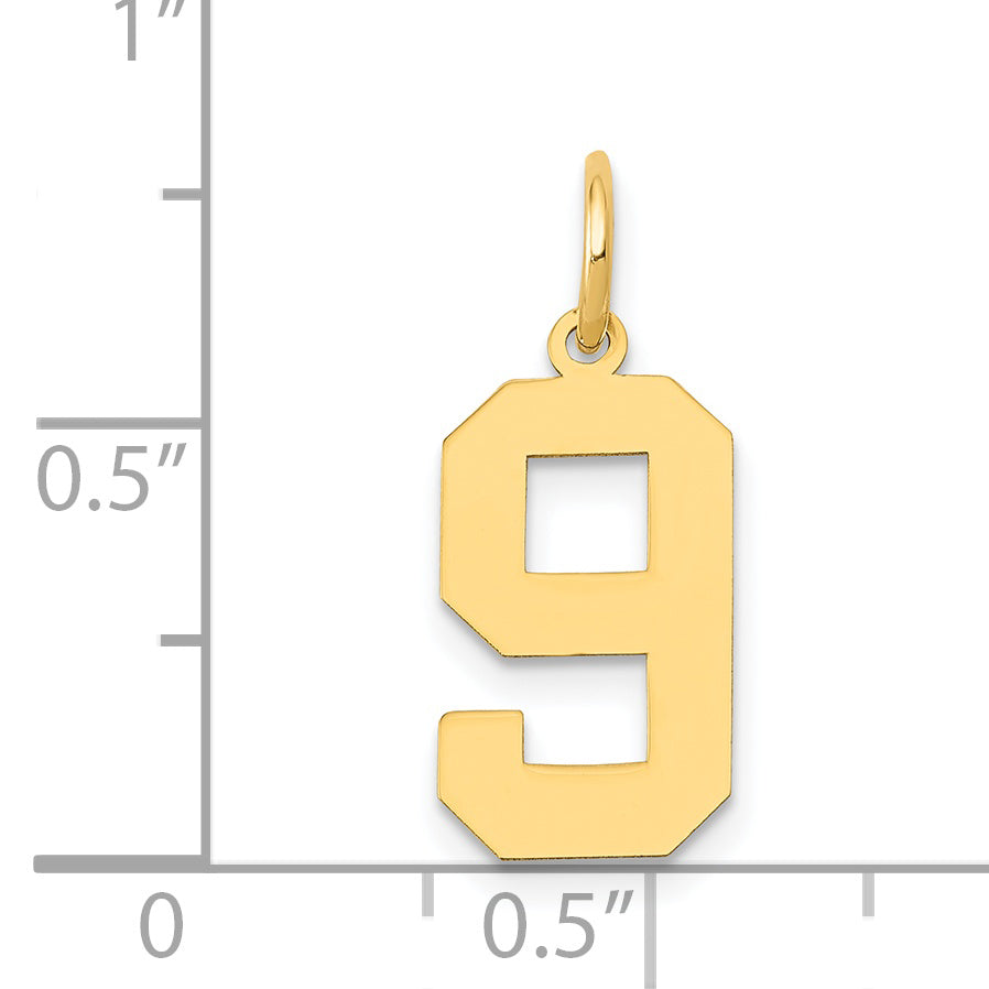 14K Gold Polished Number 9 Charm Laser Cut Medium