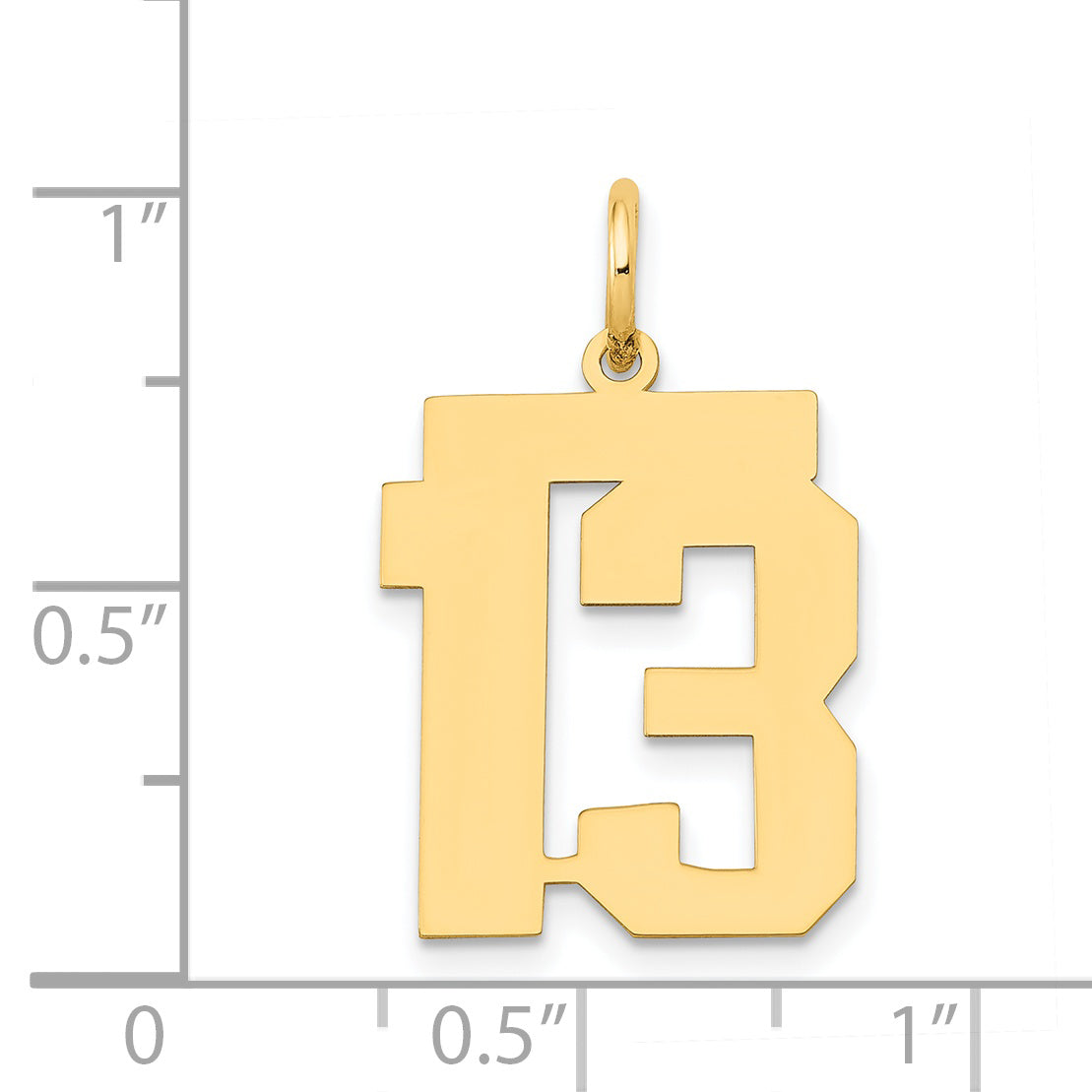 14K Gold Polished Number 13 Charm with Laser-Cut Design