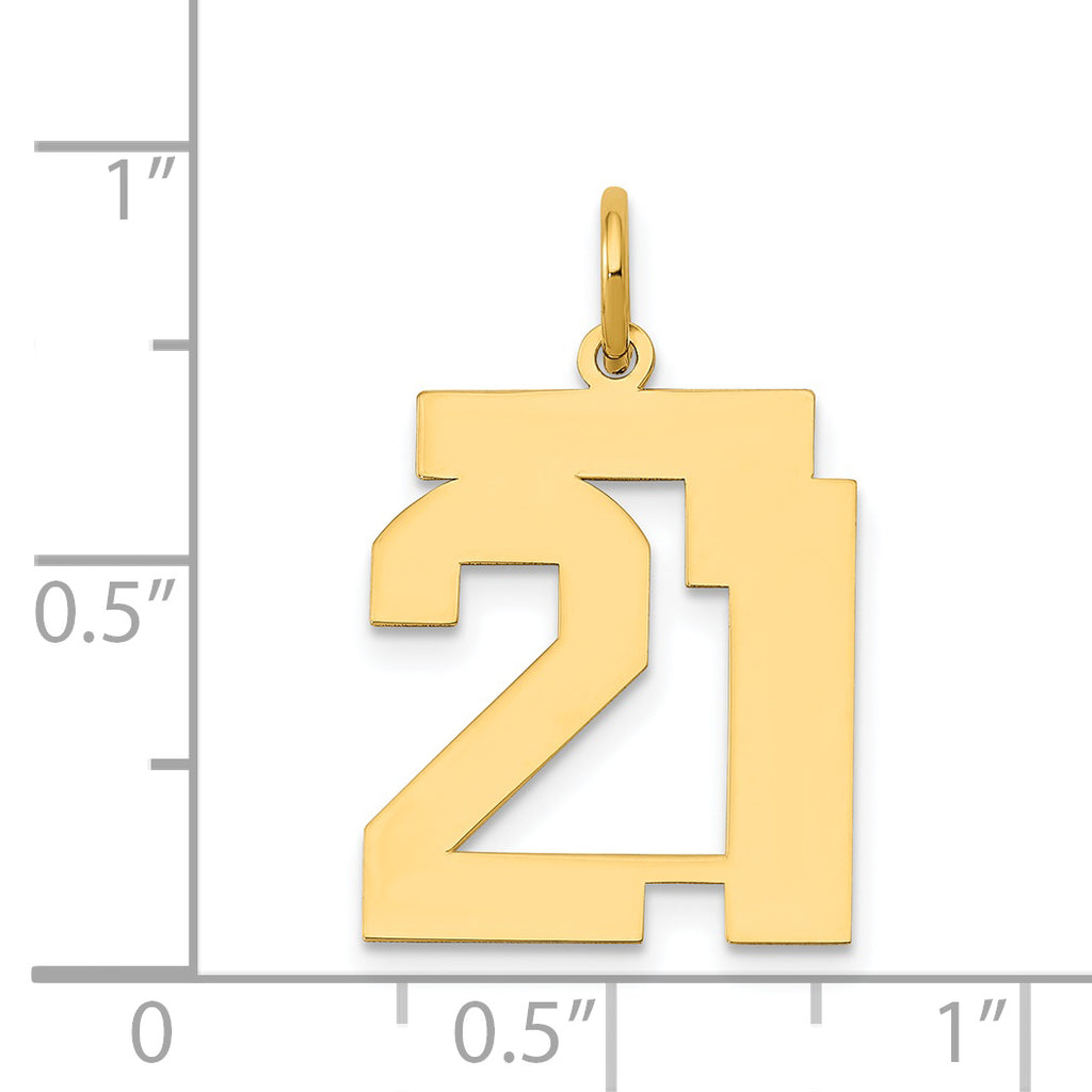 14K Gold Polished Number 21 Charm with Laser-Cut Detail