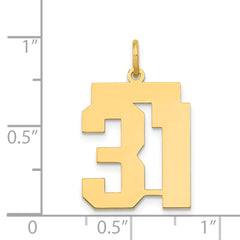 14K Gold Polished Number 31 Charm with Laser-Cut Design