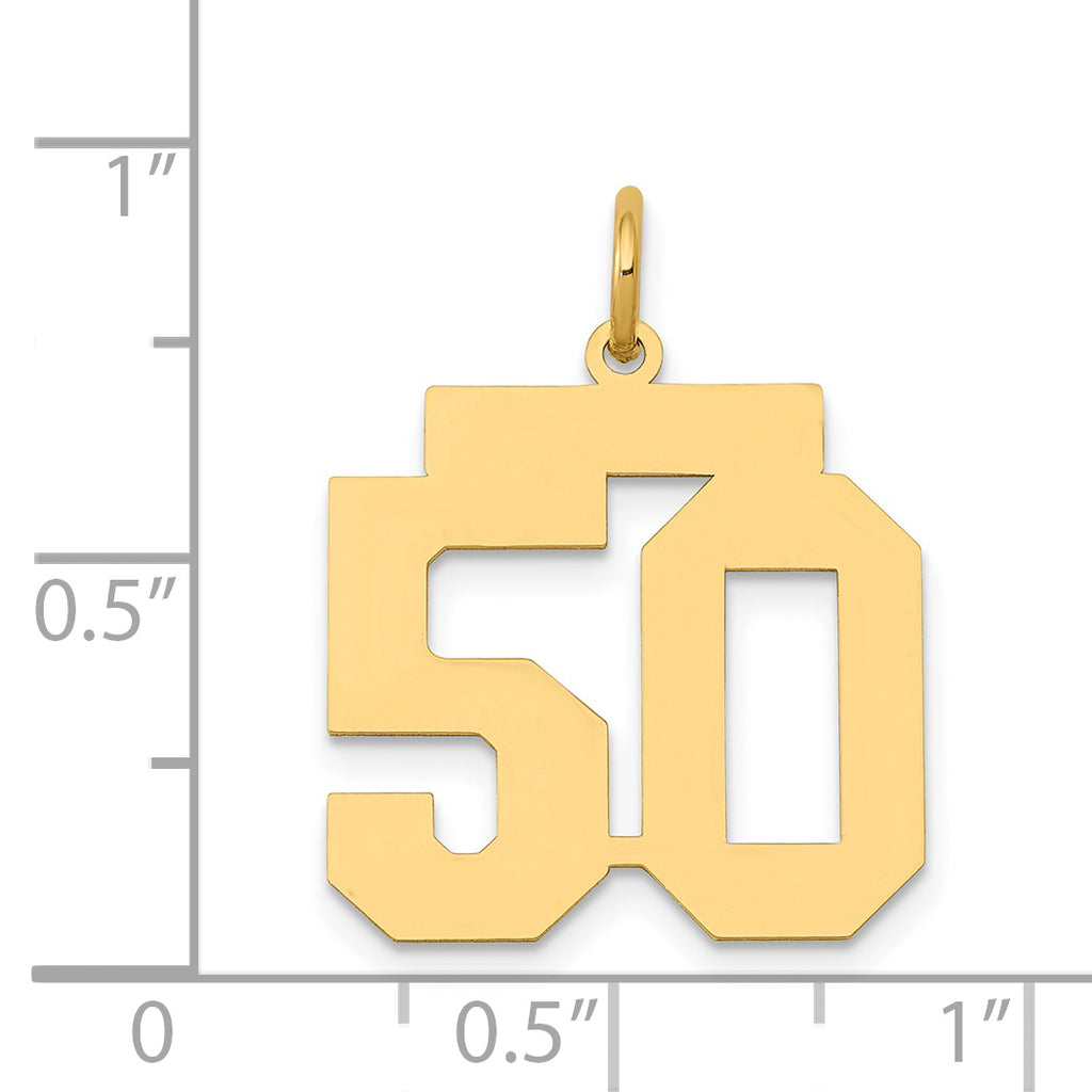 14K Gold Number 50 Charm with Polished Finish  Laser Cut Medium