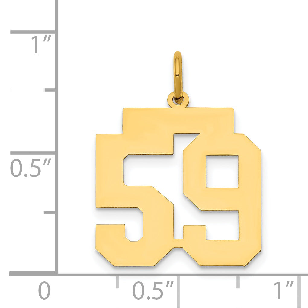 14K Gold Polished Number 59 Charm Laser Cut Medium