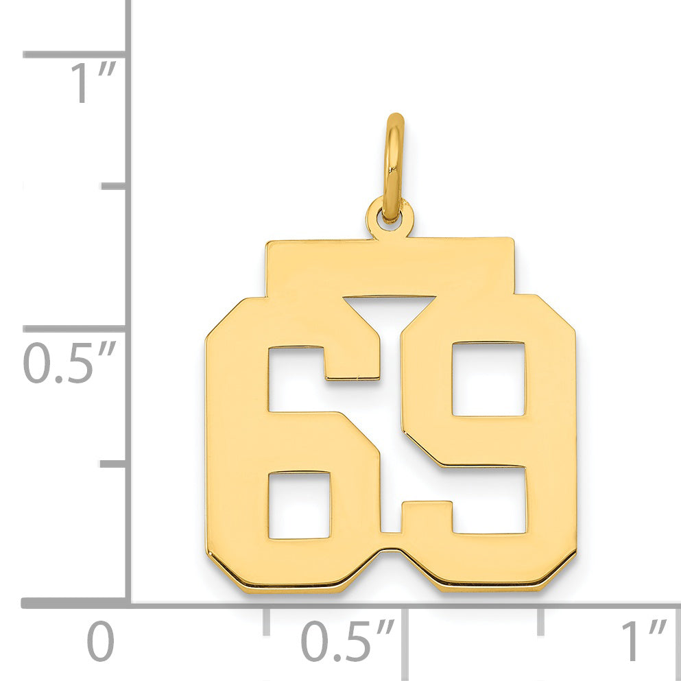 14K Gold Polished Number 69 Charm Medium Laser-Cut Themed Pendant