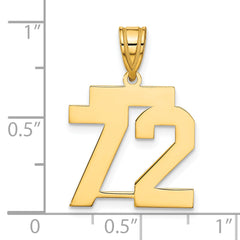 14K Gold Number 72 Charm with Polished Finish Laser-Cut Medium