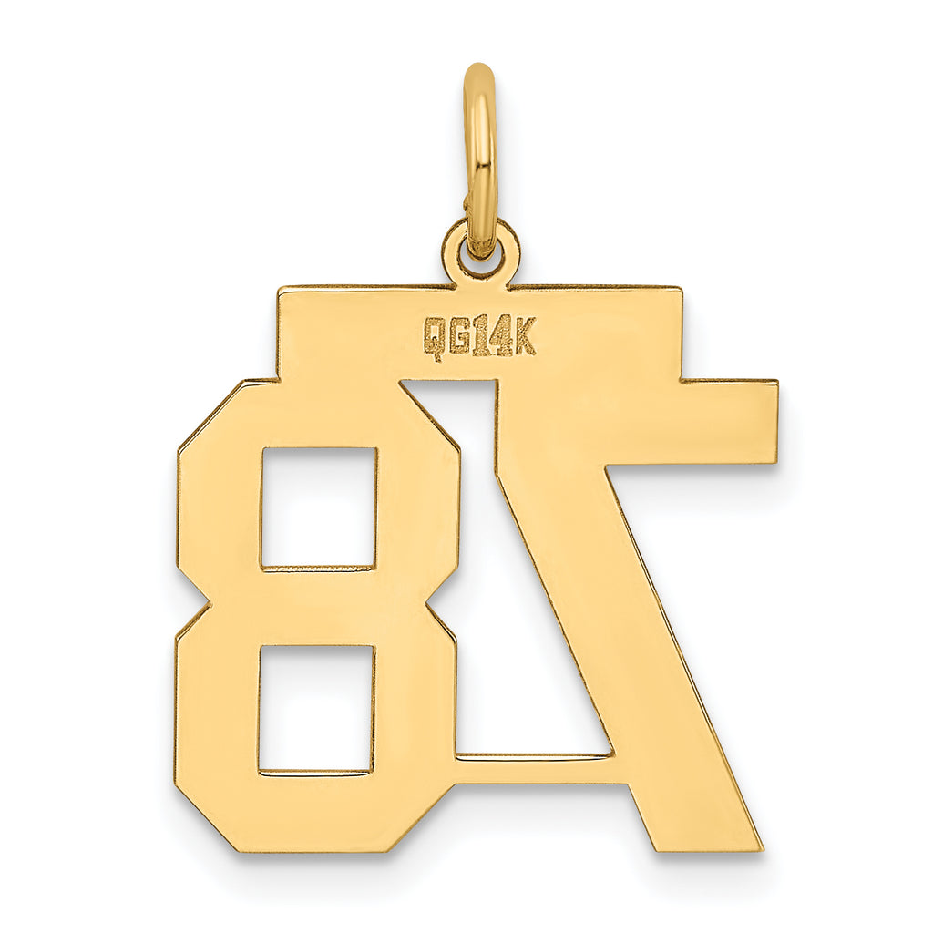 14K Gold Polished Number 78 Charm Laser Cut Elegant Medium Size