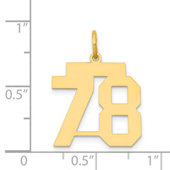 14K Gold Polished Number 78 Charm Laser Cut Elegant Medium Size