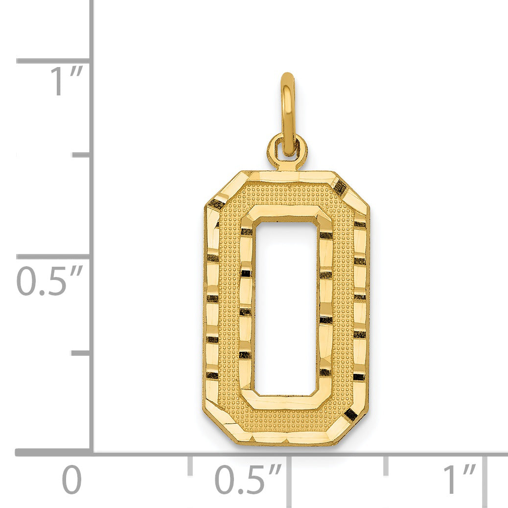 14K Gold Large Brushed Diamond-Cut Number 0 Charm
