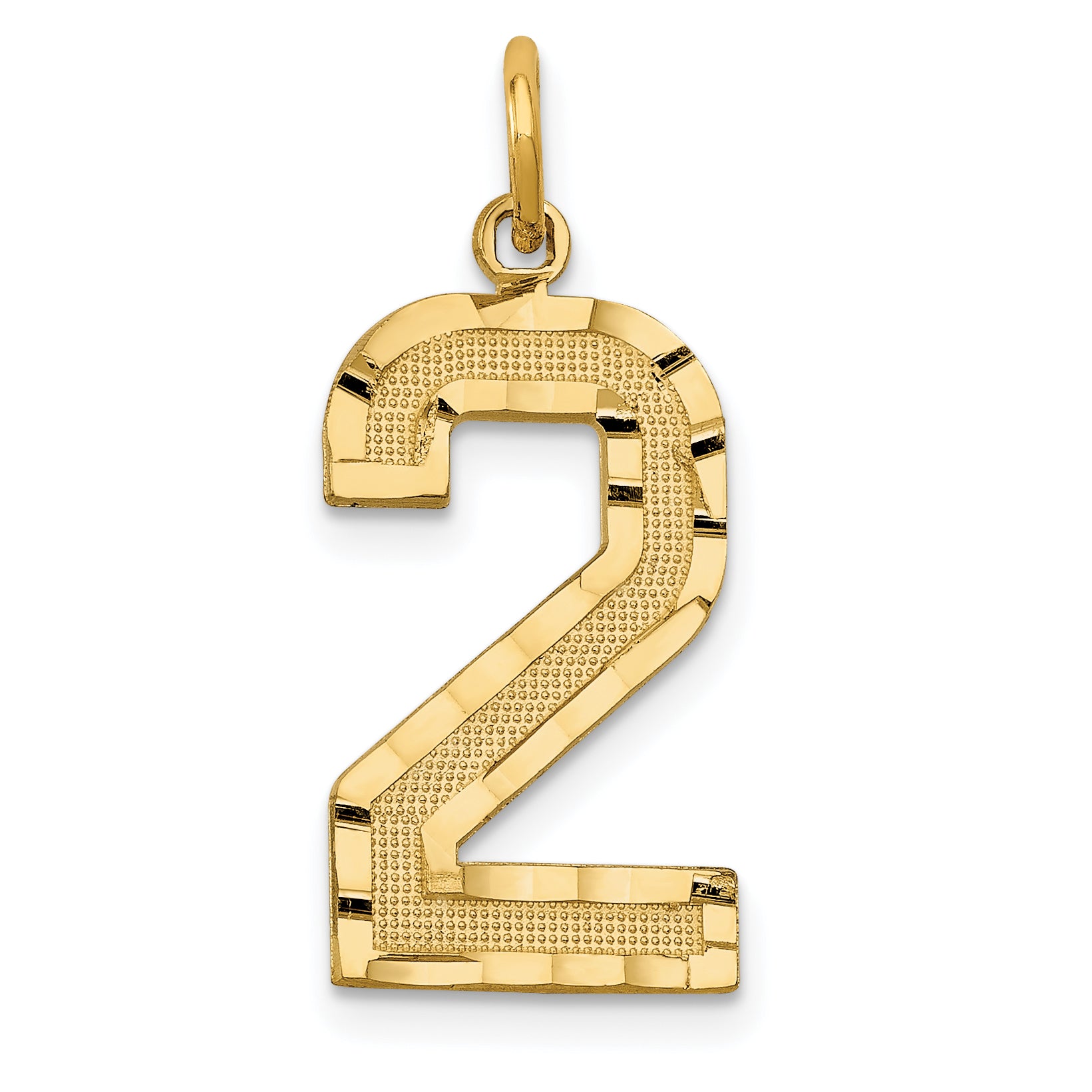 14k Large Brushed Diamond-cut Number 2 Charm Main image