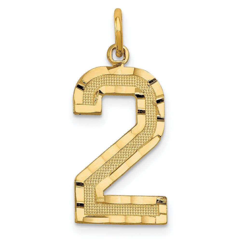 14k Large Brushed Diamond-cut Number 2 Charm