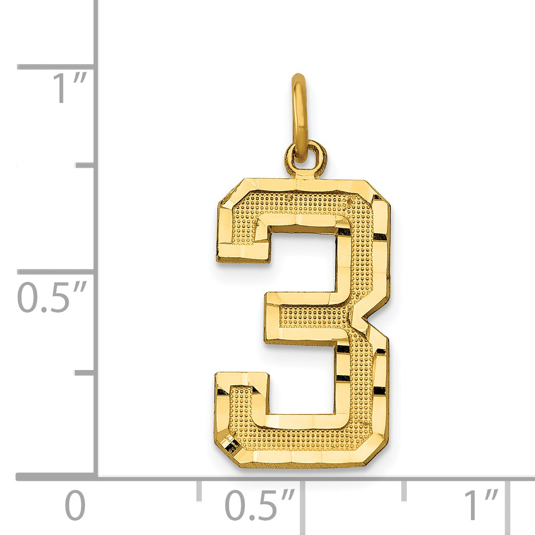 14K Gold Large Brushed Diamond-Cut Number 3 Charm  Elegant Statement Piece