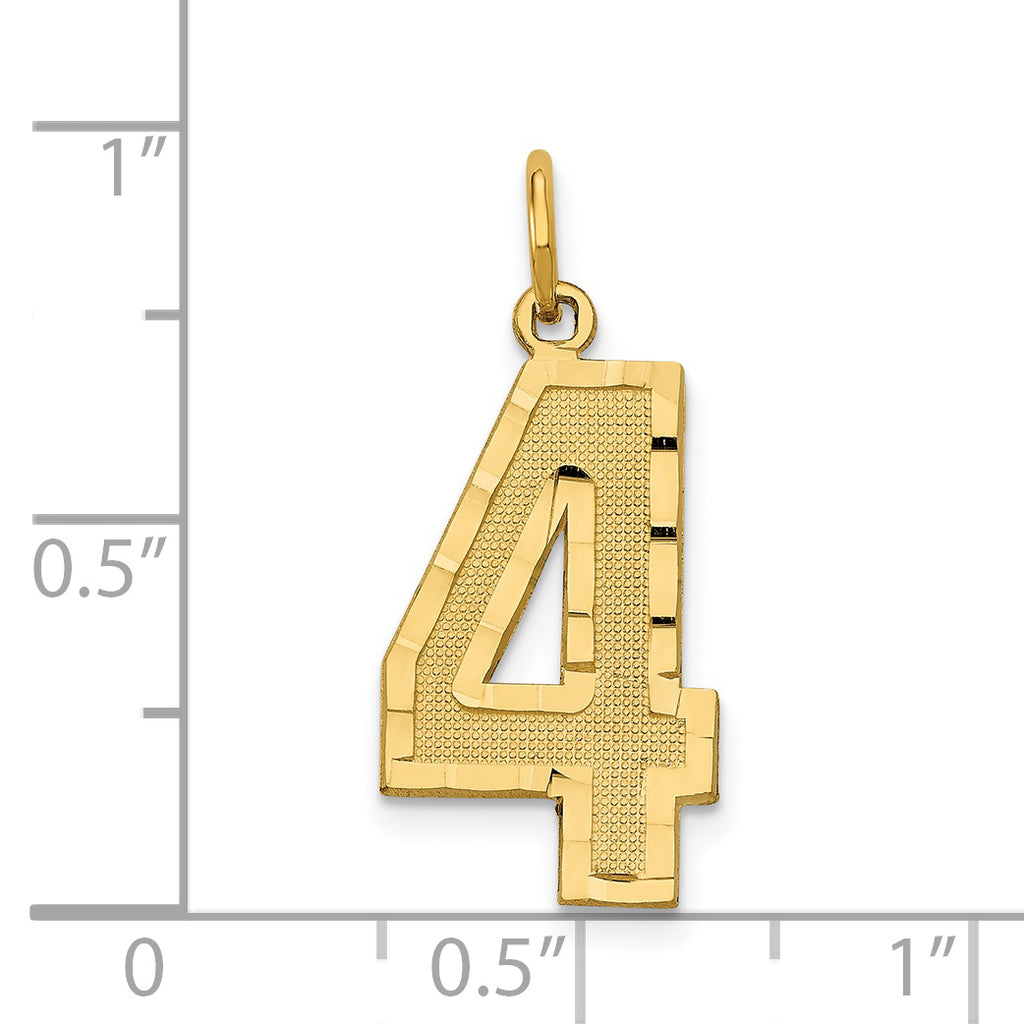 14k Large Brushed Diamond-cut Number 4 Charm