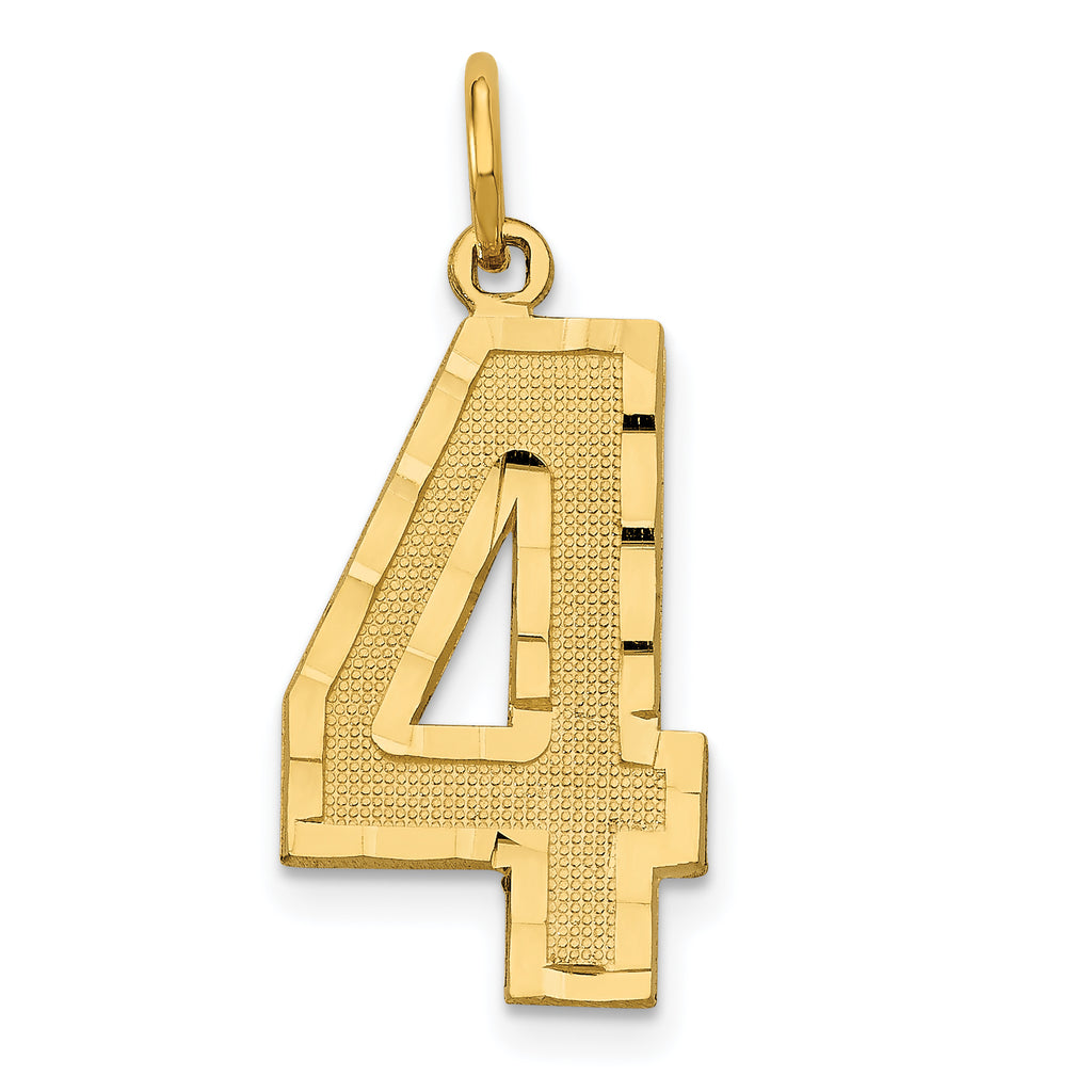14k Large Brushed Diamond-cut Number 4 Charm