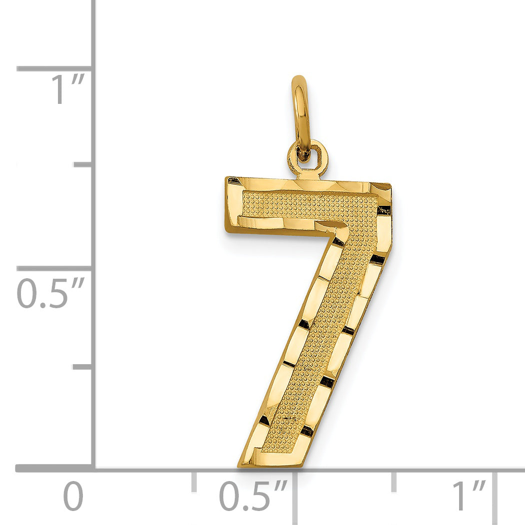 14K Gold Large Brushed Diamond-Cut Number 7 Charm