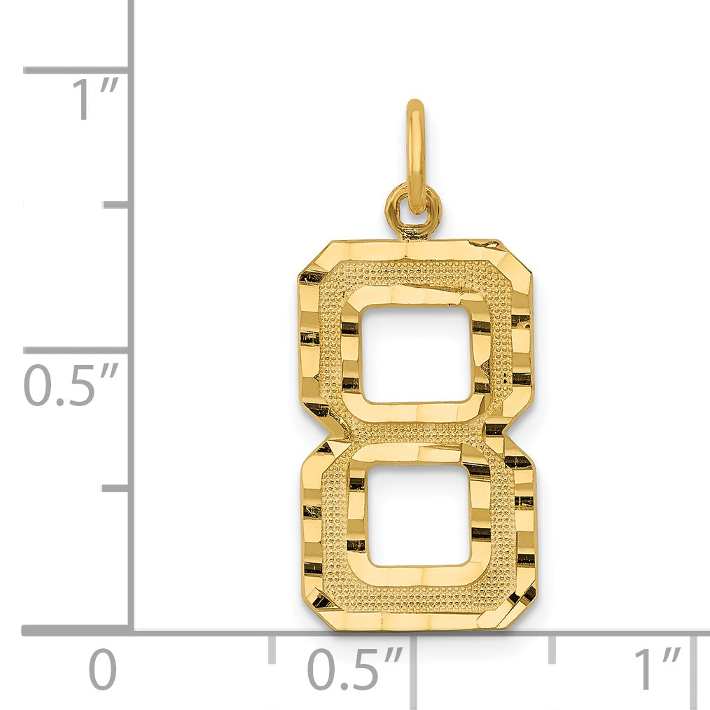 14K Gold Large Brushed Diamond-Cut Number 8 Charm