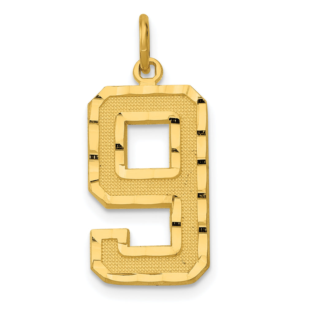 14k Large Brushed Diamond-cut  Number 9 Charm