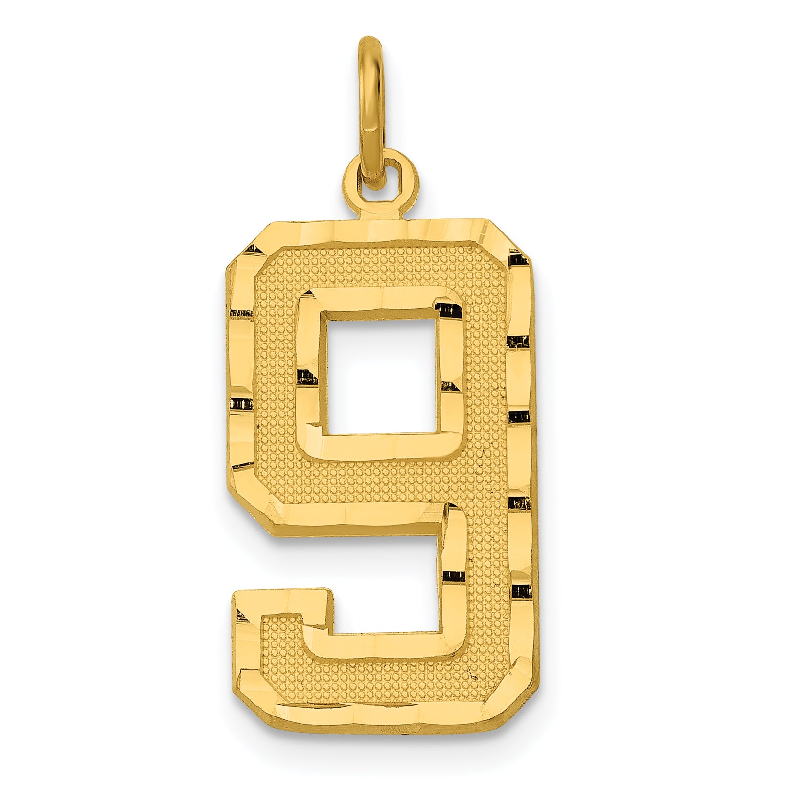 14k Large Brushed Diamond-cut  Number 9 Charm