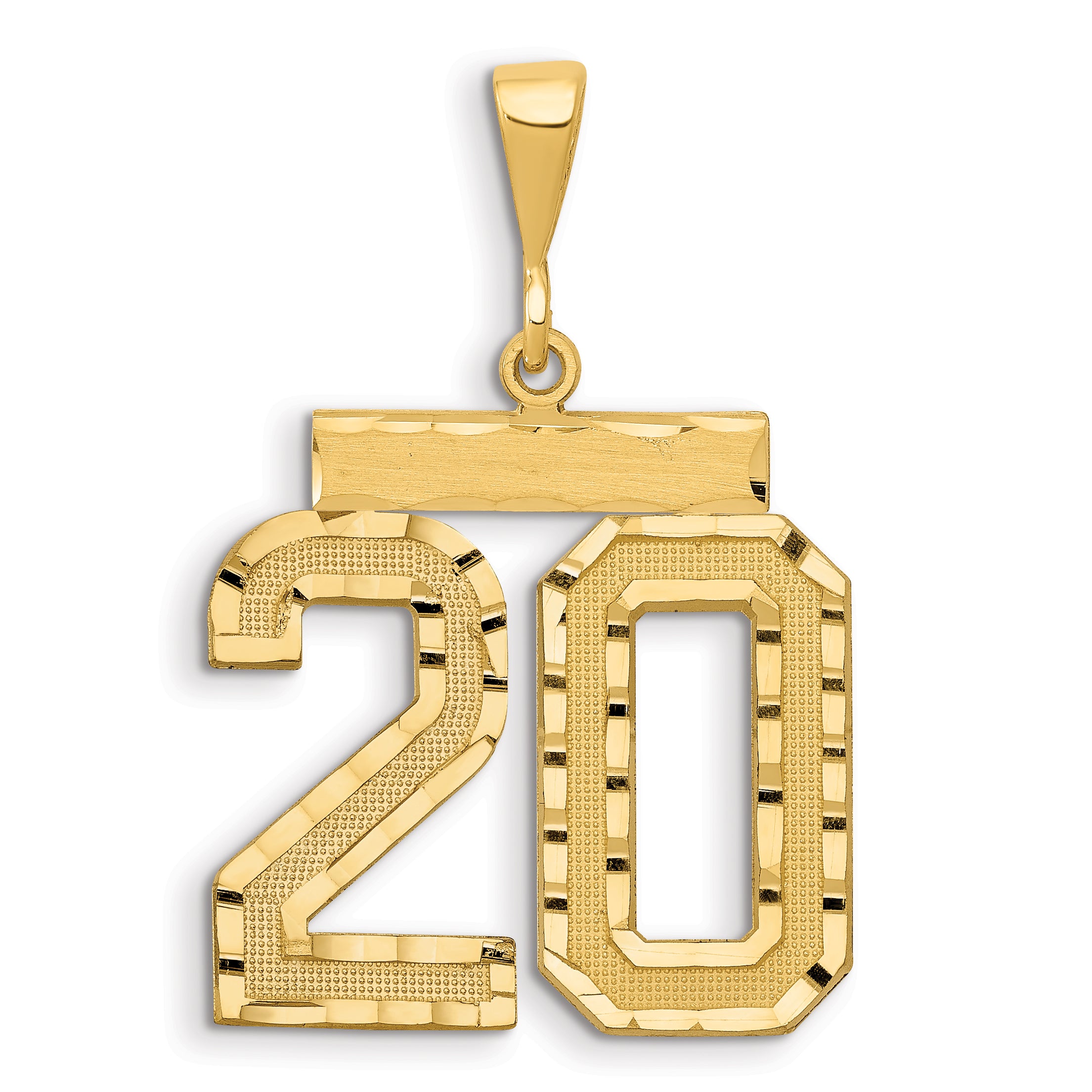 14k Large Brushed Diamond-cut Number 20 Charm