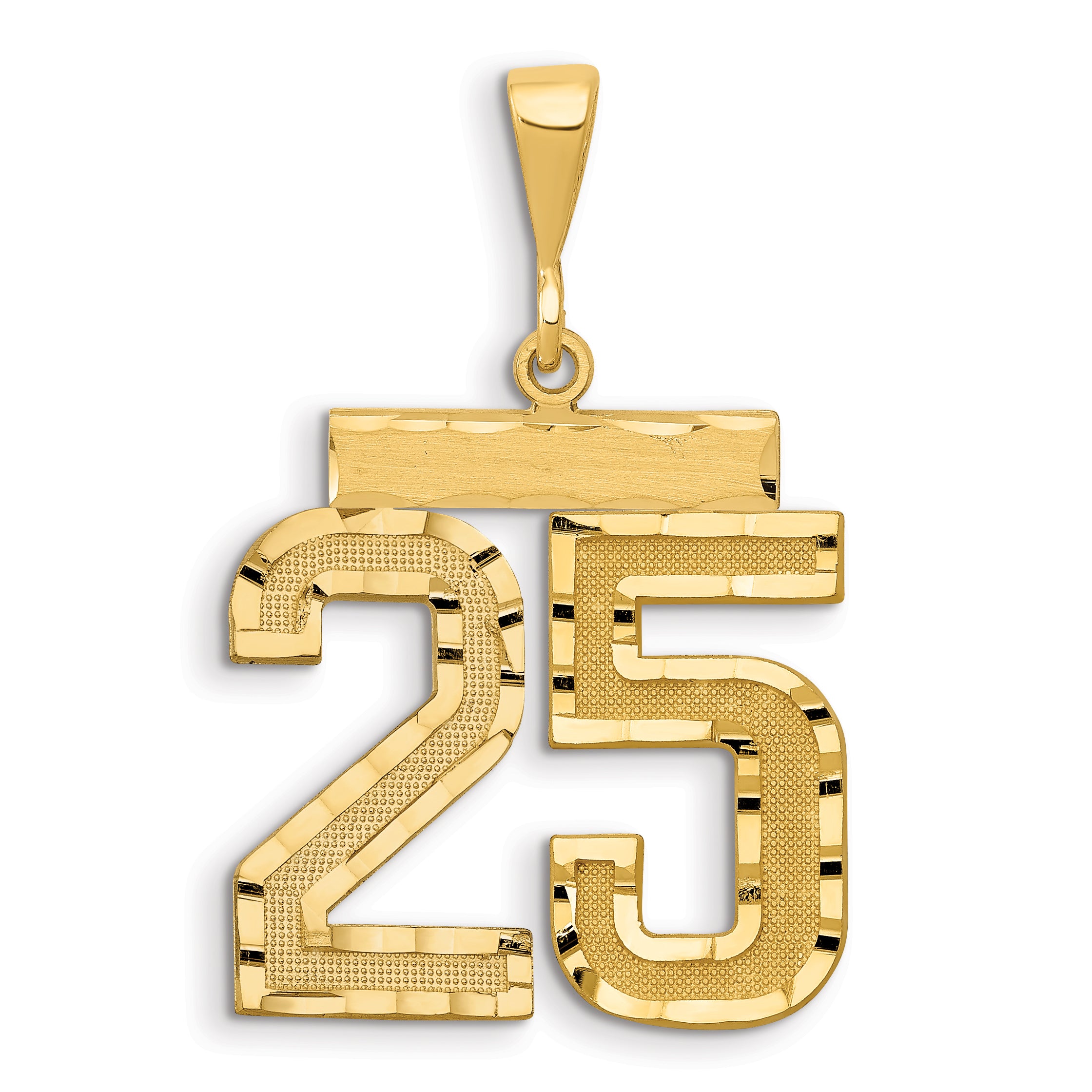 14k Large Brushed Diamond-cut Number 25 Charm
