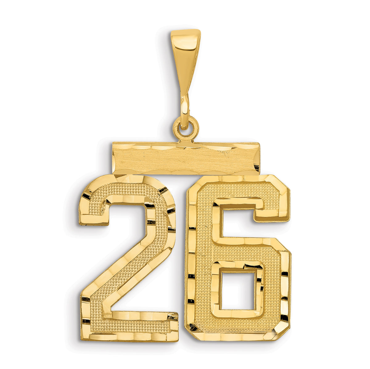 14k Large Brushed Diamond-cut Number 26 Charm