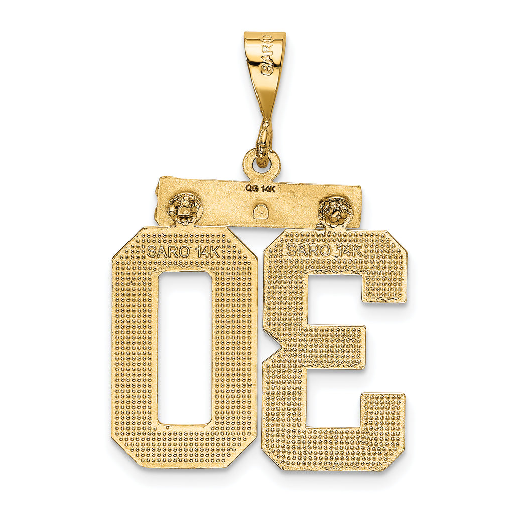 14K Gold Large Diamond-Cut Number 30 Charm with Brushed Finish