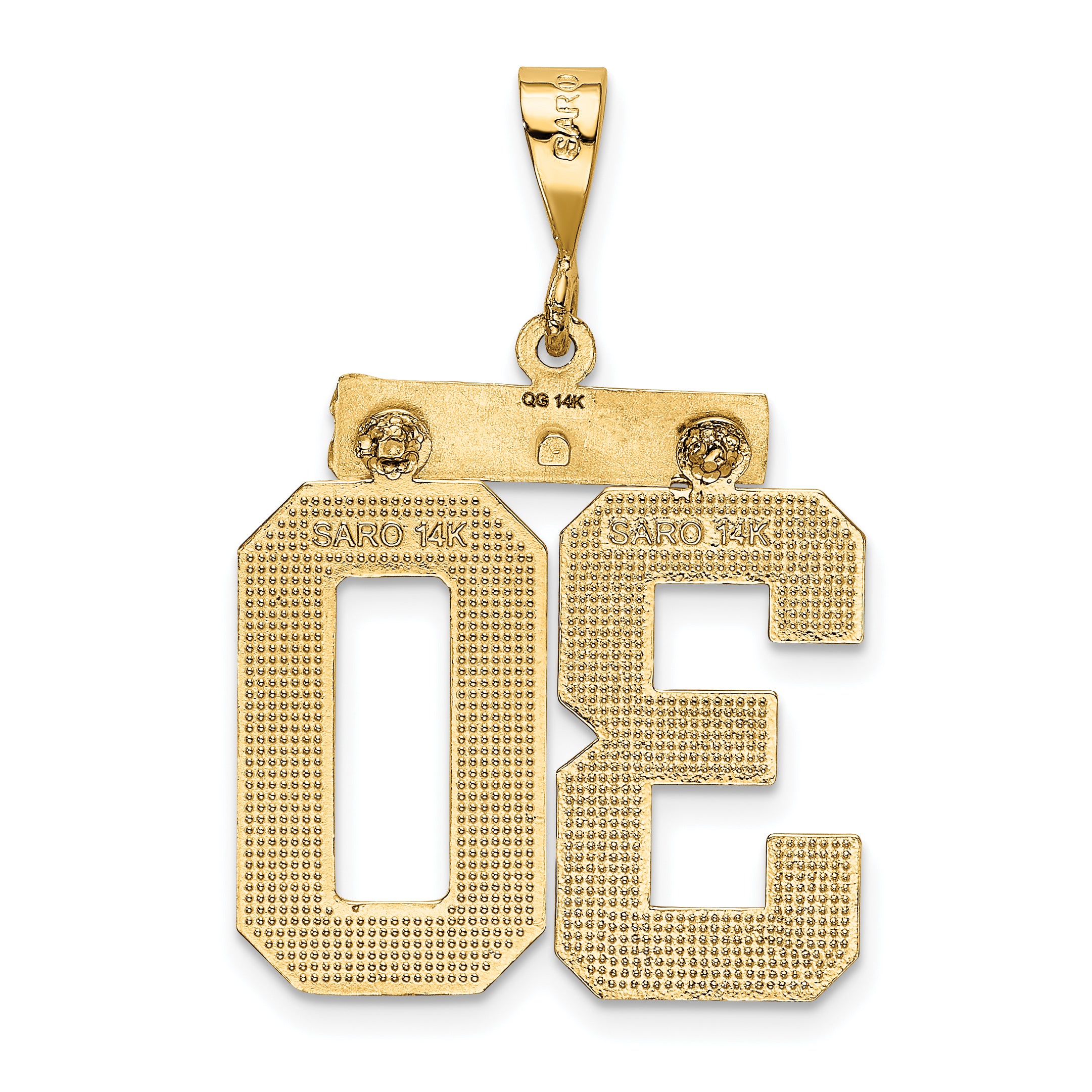 14K Gold Large Diamond-Cut Number 30 Charm with Brushed Finish