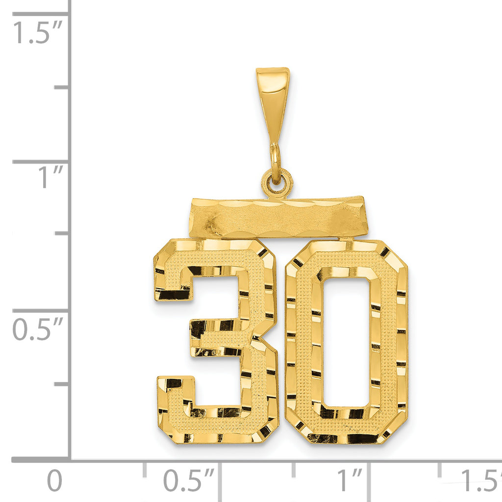 14K Gold Large Diamond-Cut Number 30 Charm with Brushed Finish