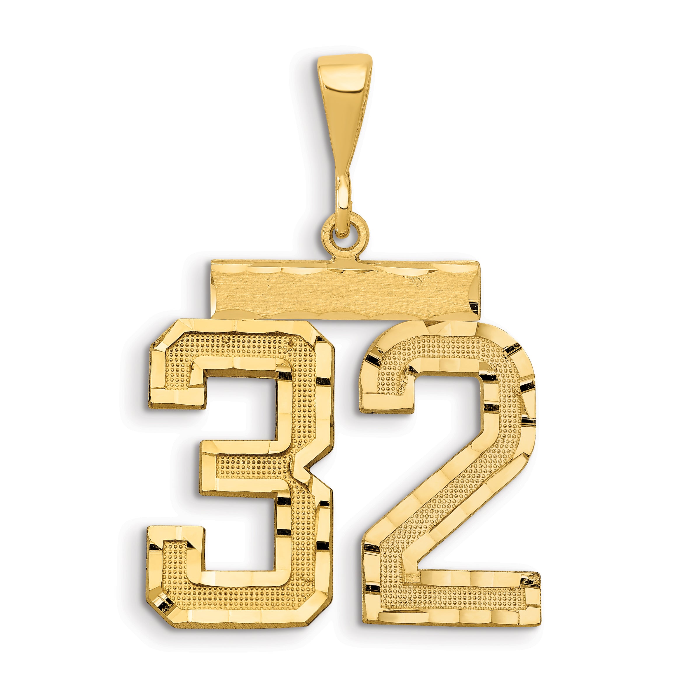 14k Large Brushed Diamond-cut Number 32 Charm