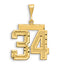 14k Large Brushed Diamond-cut Number 34 Charm