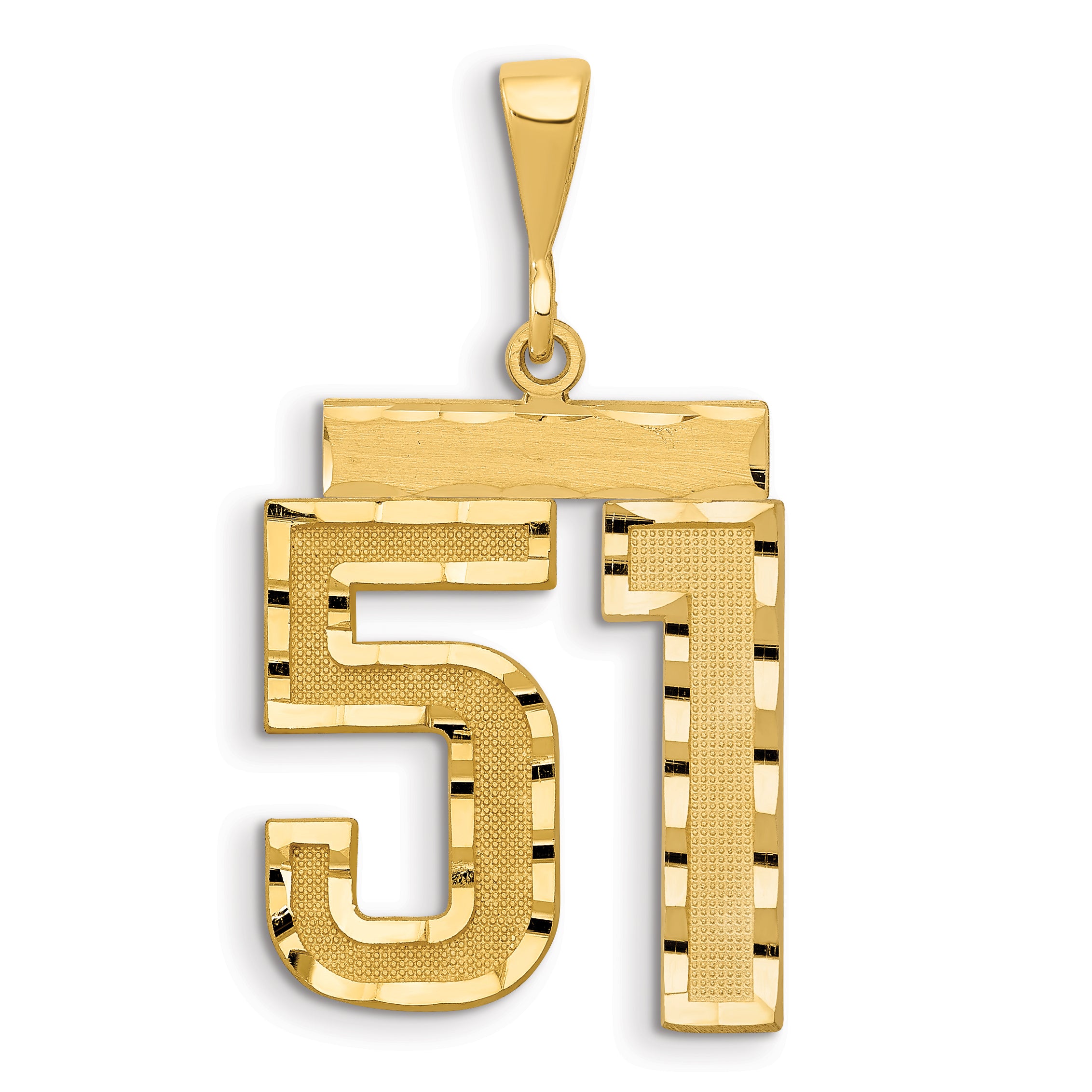 14k Large Brushed Diamond-cut Number 51 Charm