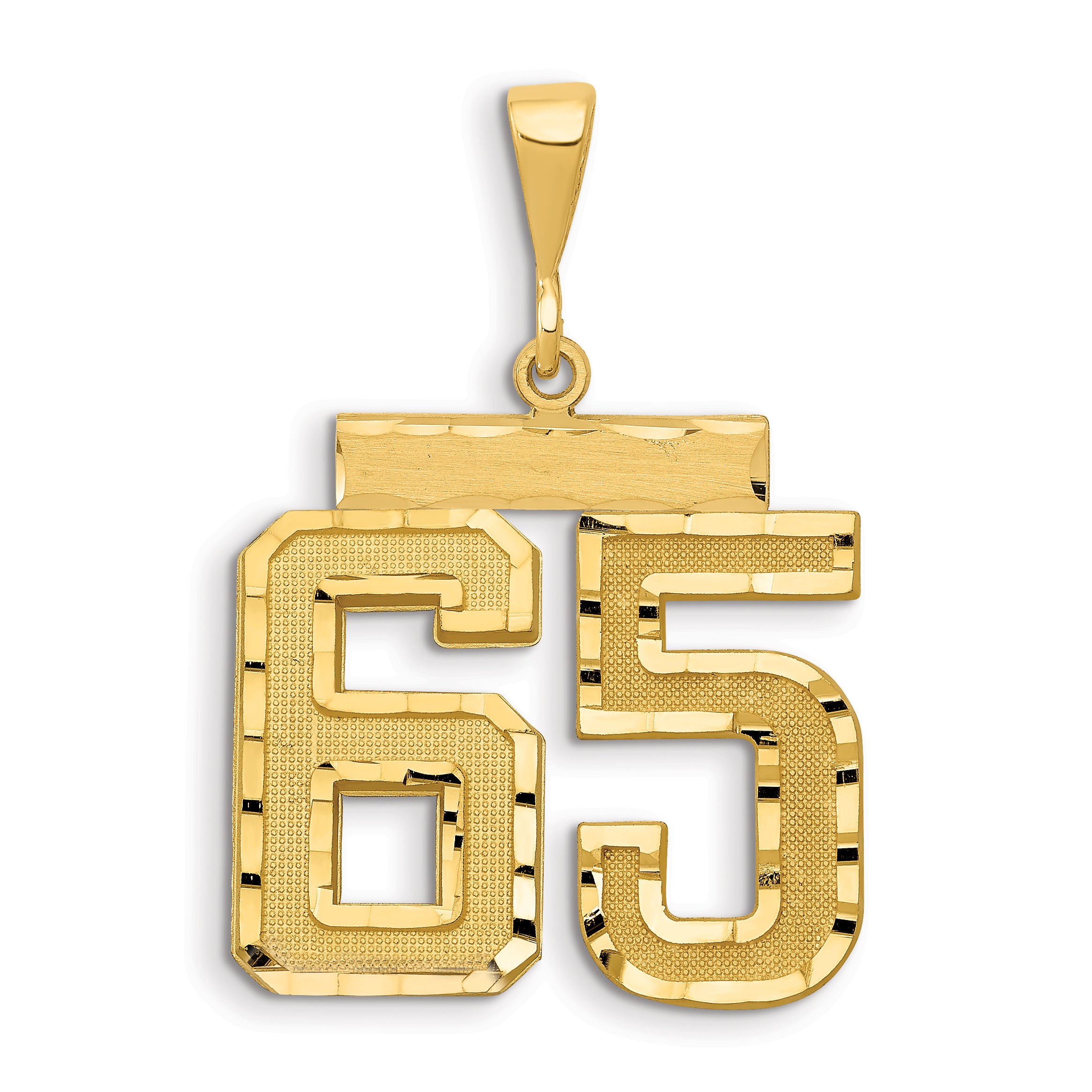 14k Large Brushed Diamond-cut Number 65 Charm