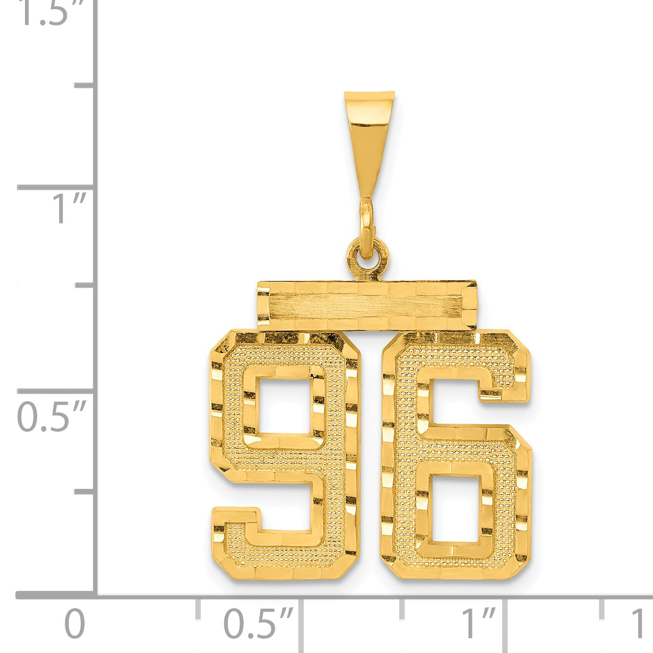 14K Gold Large Diamond-Cut Number 96 Charm with Brushed Finish