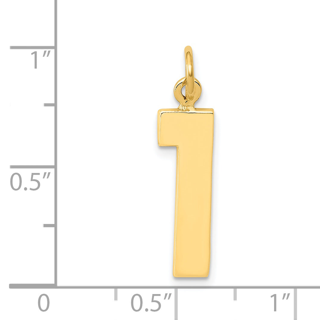 14K Gold Large Polished Number 1 Charm  Elegant Casted Design