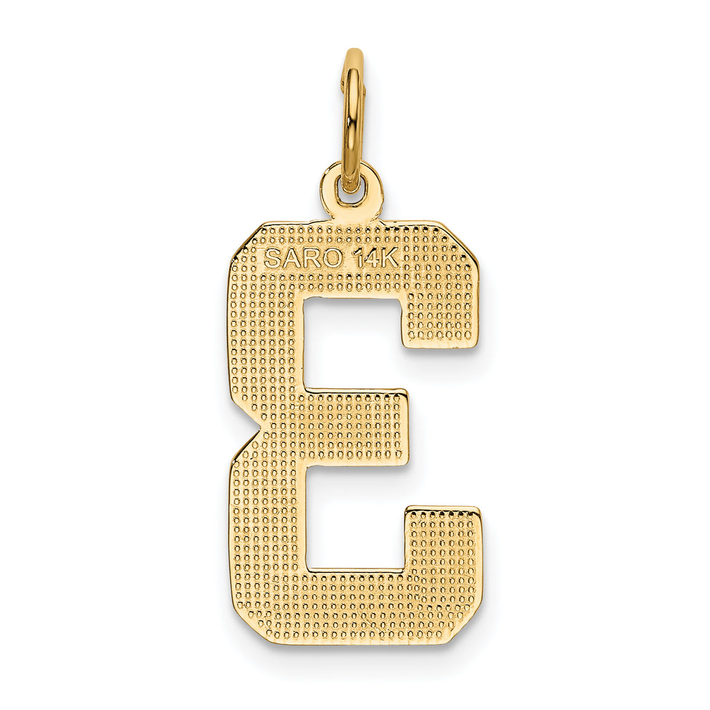 14K Gold Large Polished Number 3 Charm  Elegant Casted Design