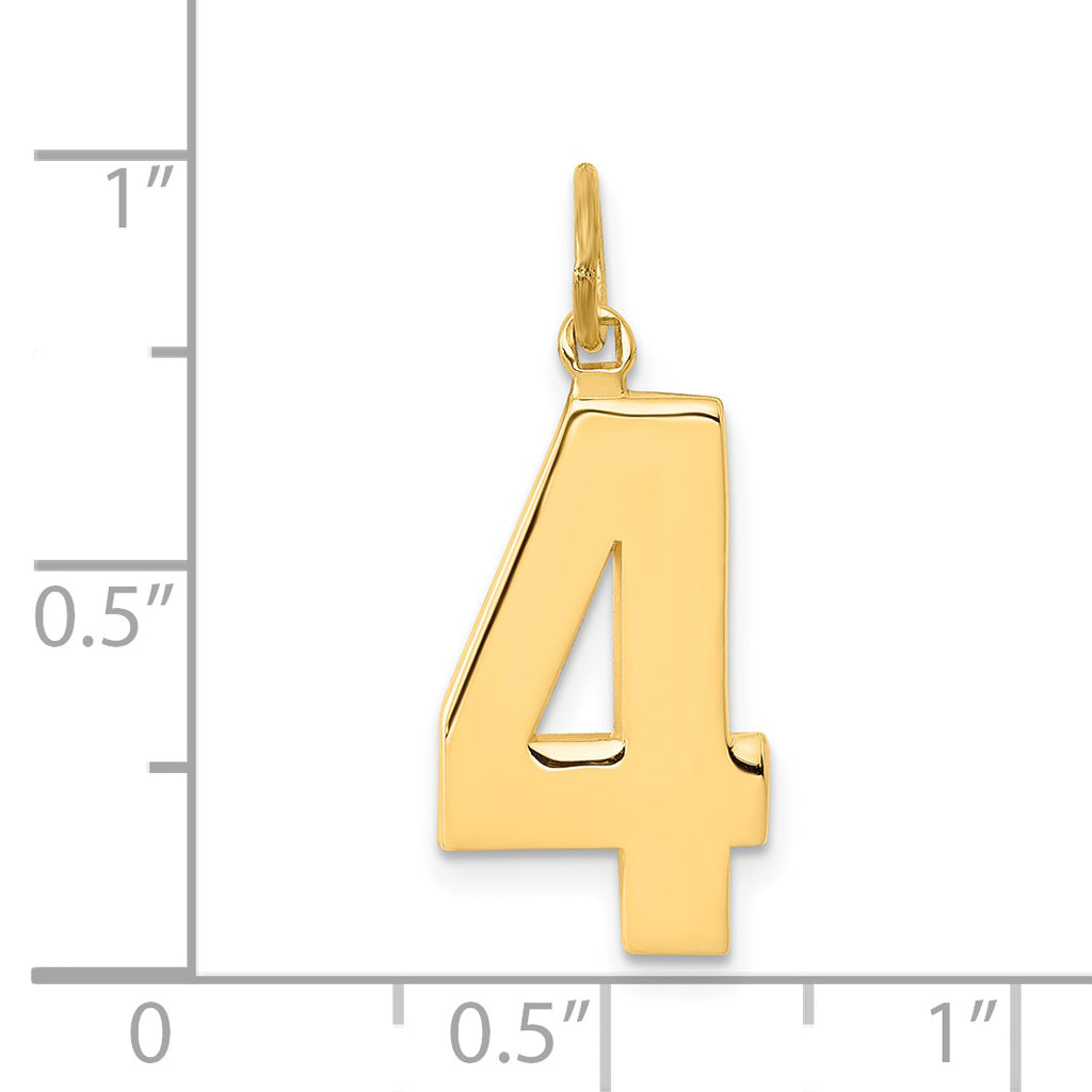 14K Gold Large Polished Number 4 Charm by Sophia Jewelers