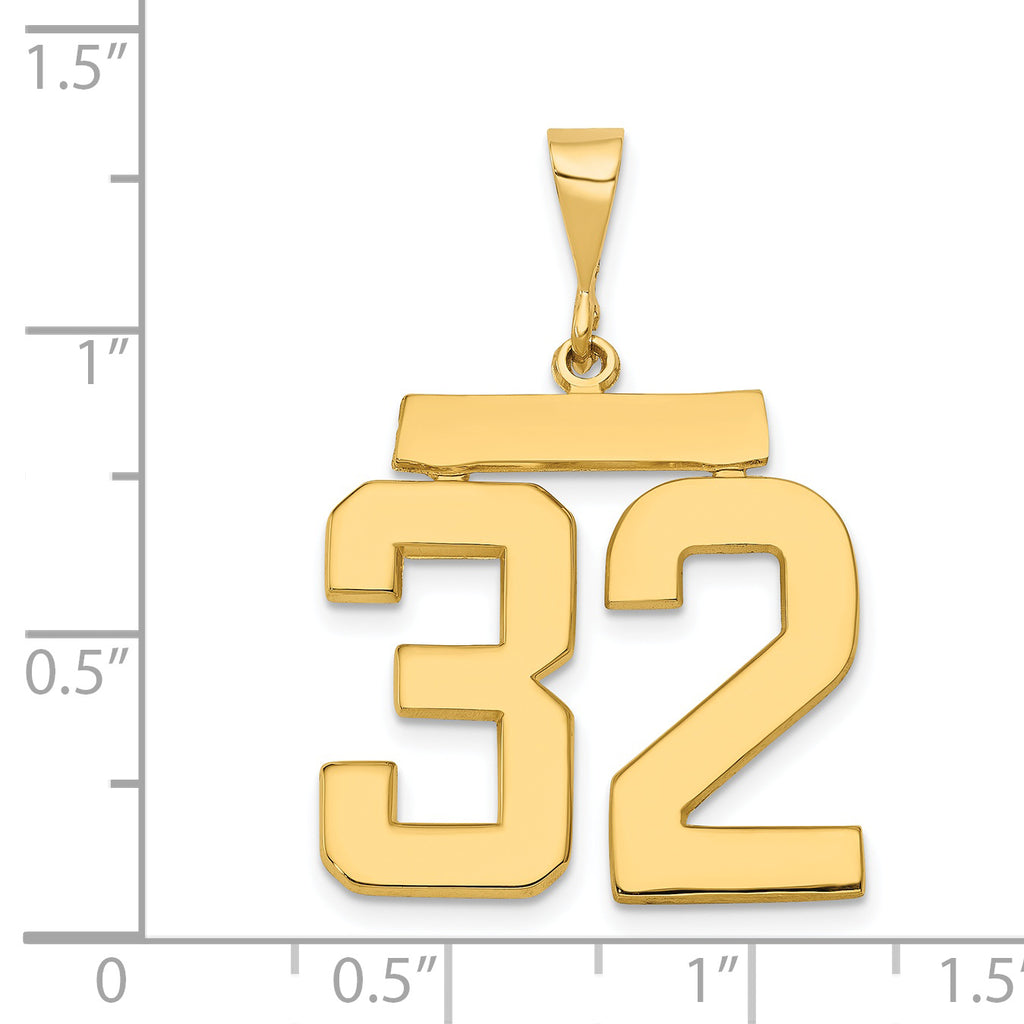 14K Gold Large Polished Number 32 Pendant by Sophia Jewelers