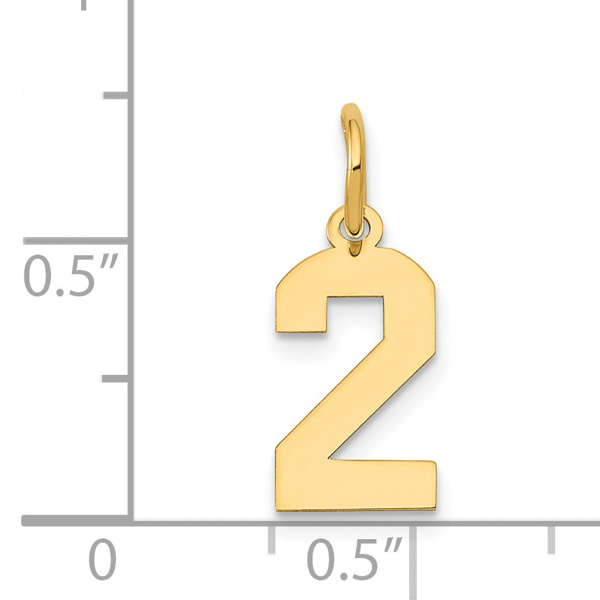 14K Gold Polished Number 2 Charm  Small, Elegant Laser-Cut Design