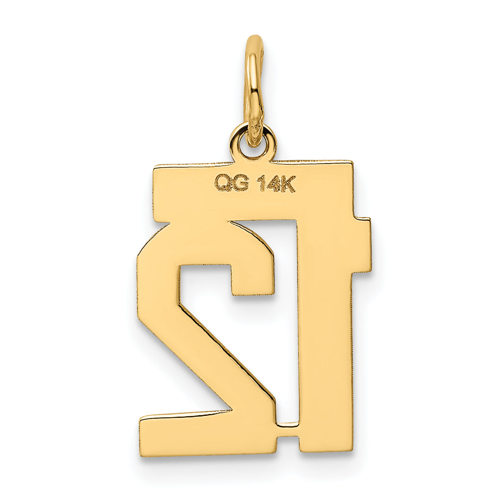 14K Gold Small Polished Number 12 Charm Elegant Laser-Cut Design