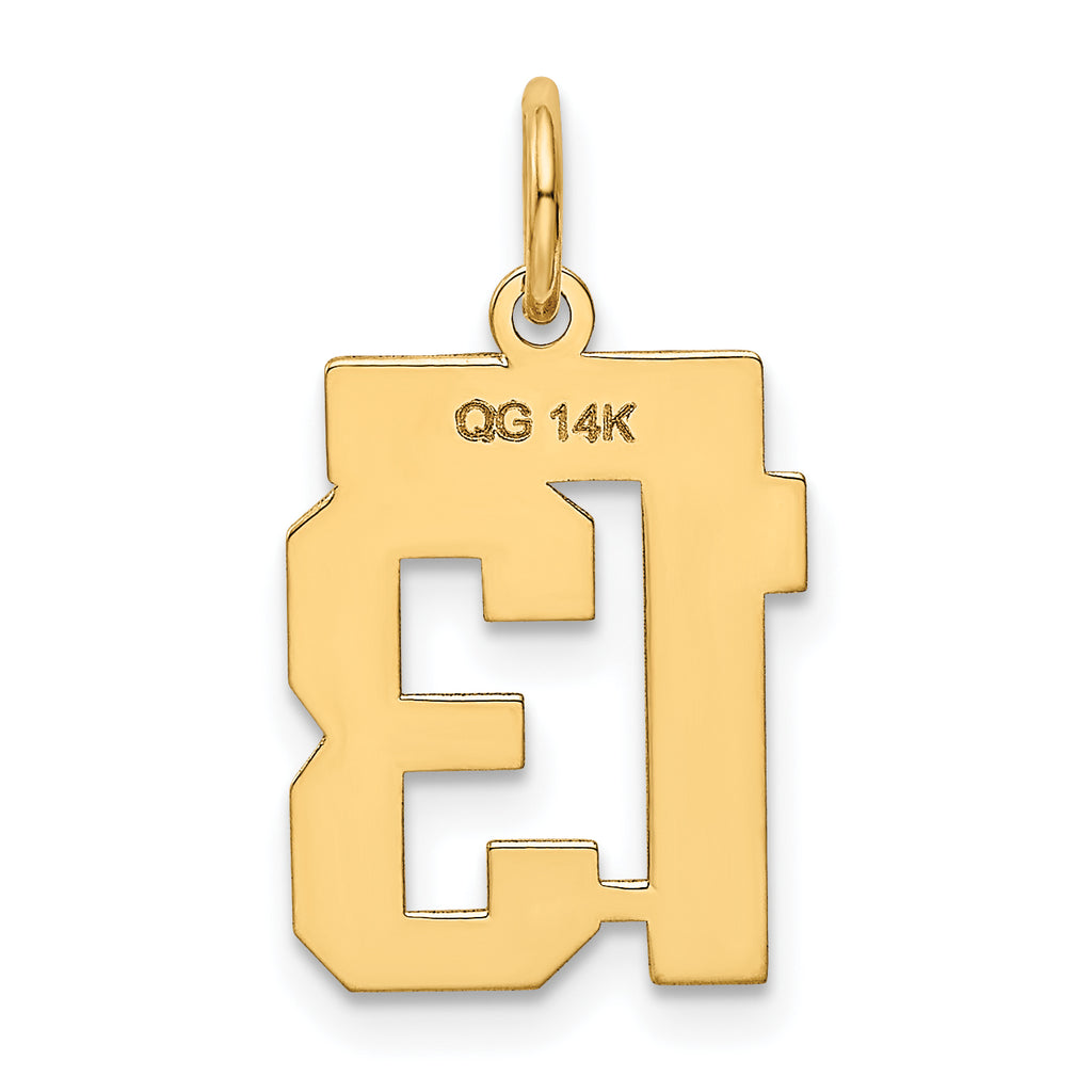 14K Gold Small Polished Number 13 Charm  Laser Cut Vintage-Inspired Design