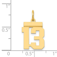 14K Gold Small Polished Number 13 Charm  Laser Cut Vintage-Inspired Design