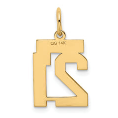 14K Gold Small Polished Number 21 Charm Elegant Laser-Cut Design