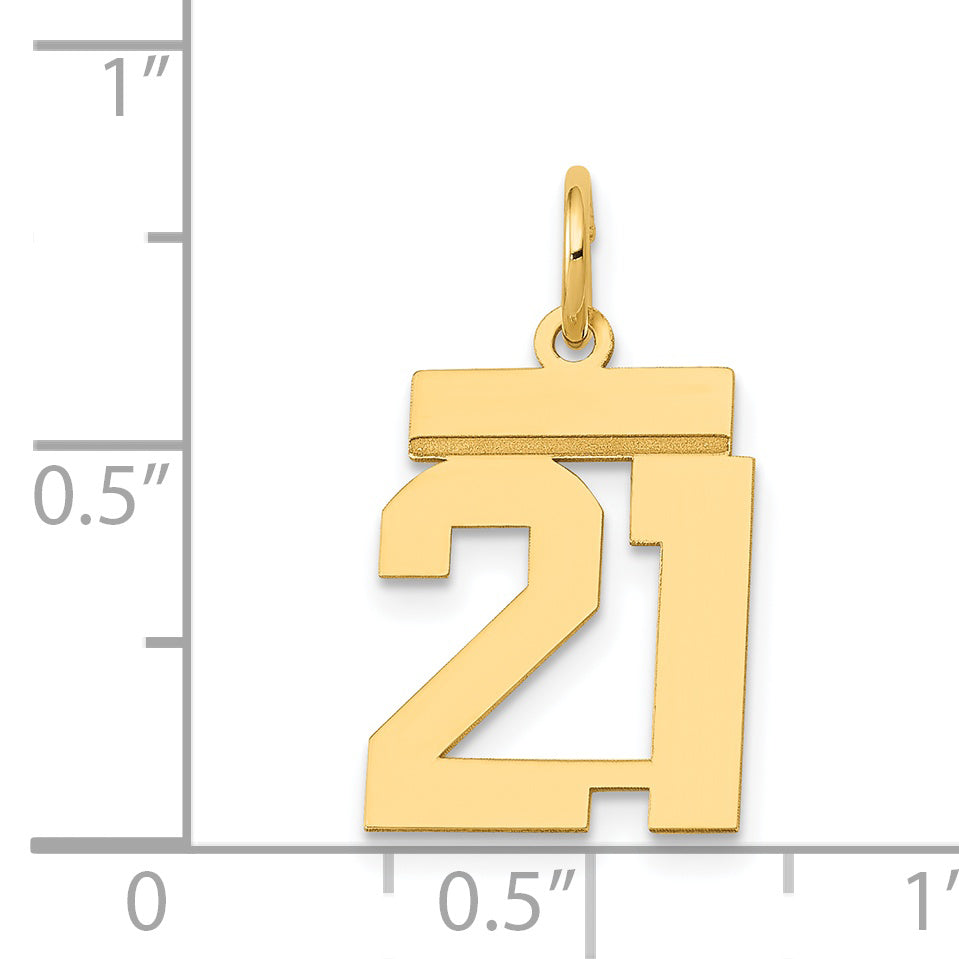14K Gold Small Polished Number 21 Charm Elegant Laser-Cut Design