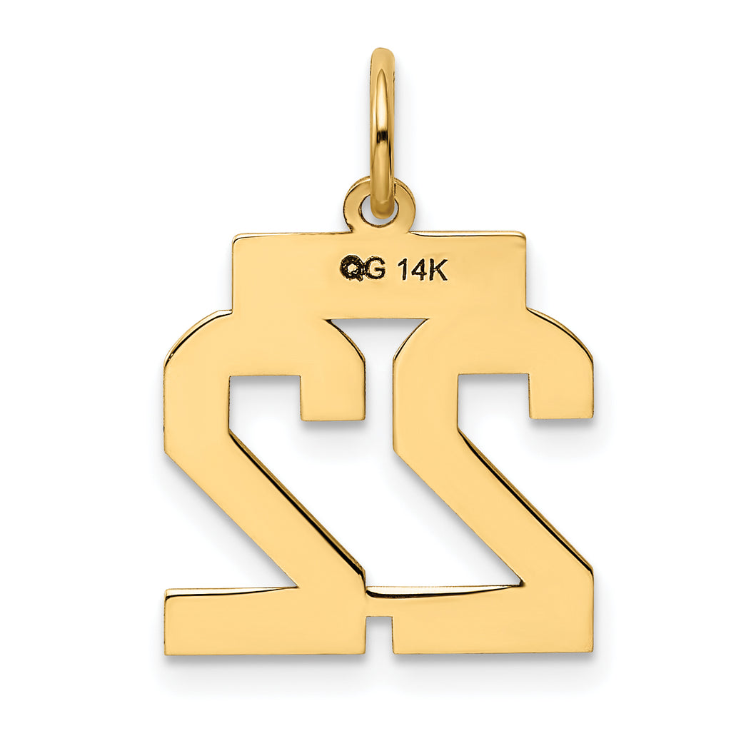 14K Gold Small Polished Number 22 Charm with Laser-Cut Detail