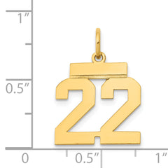 14K Gold Small Polished Number 22 Charm with Laser-Cut Detail