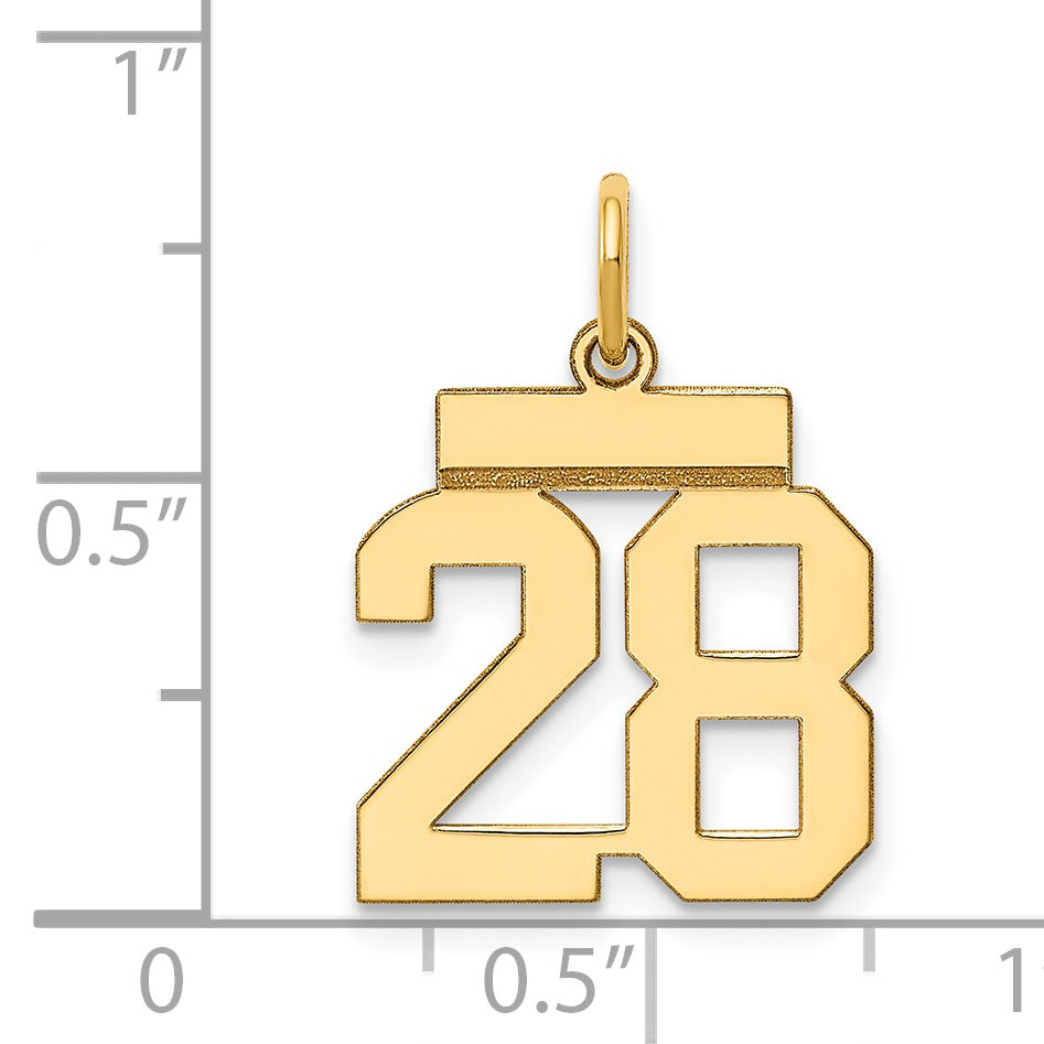 14K Gold Polished Number 28 Charm with Laser Cut Design