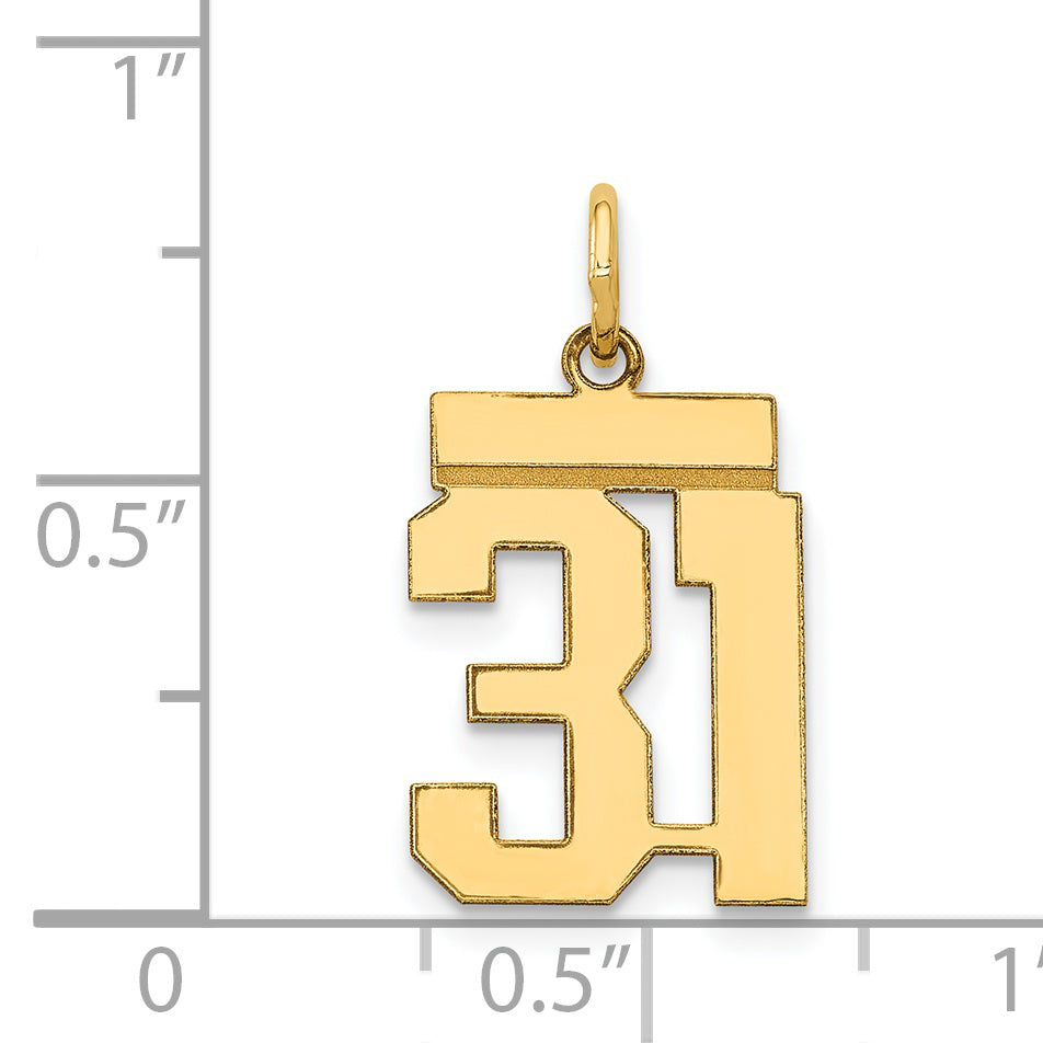 14K Gold Small Polished Number 31 Charm Laser Cut Elegant