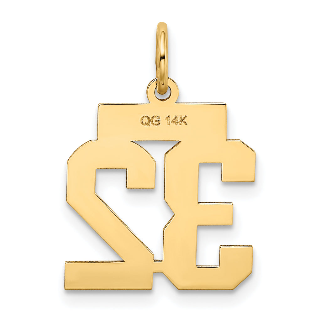 14K Gold Small Polished Number 32 Charm  Laser Cut Elegant Design