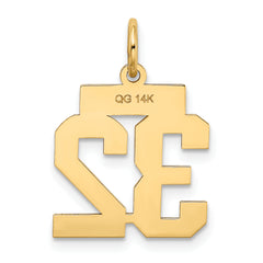 14K Gold Small Polished Number 32 Charm  Laser Cut Elegant Design